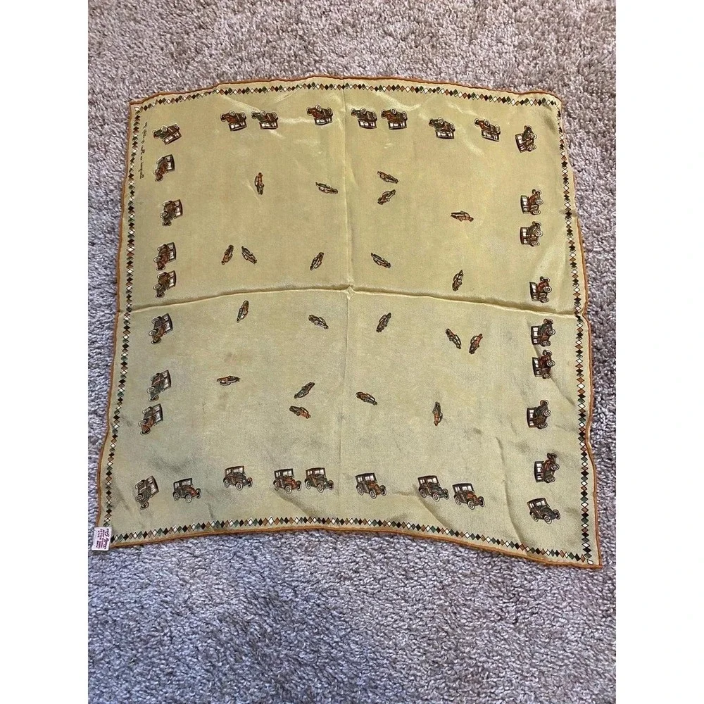 Sally Gee Pure Silk Neck Scarf Hand Rolled Vintage Cars Auto Design Gossip